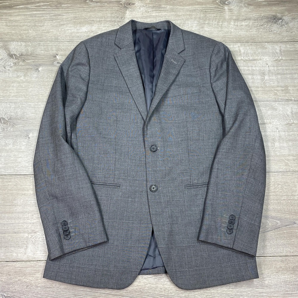 Banana Republic Blazer 40R Gray Glen Check Tailored Slim Wool Sport Coat